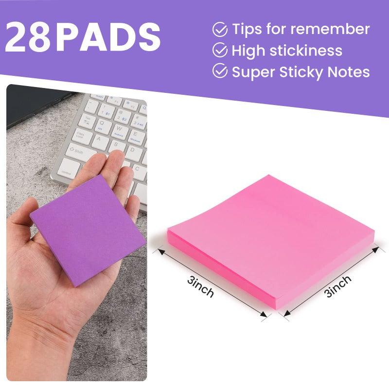 YEECOK (28 Pads) Sticky Notes 3 x 3 in, Bright Colorful Super Sticking Power Memo Post Stickies, High Stickiness Square Sticky Notes for Office, Home, School, Meeting, 72 Sheets/pad - Image 2